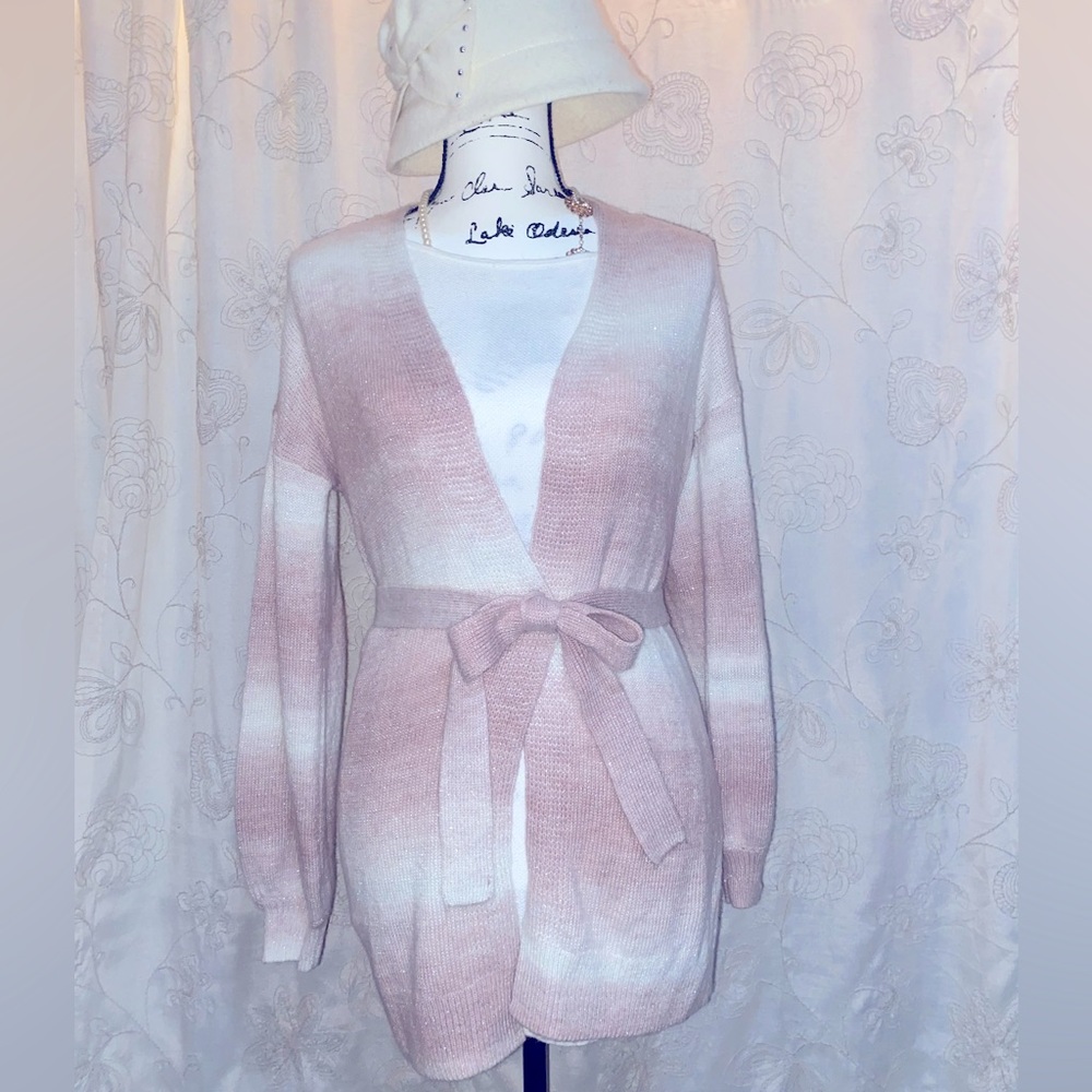 LC 💖 Lauren Conrad Ombré style dusky pink and white  cardigan with belt
